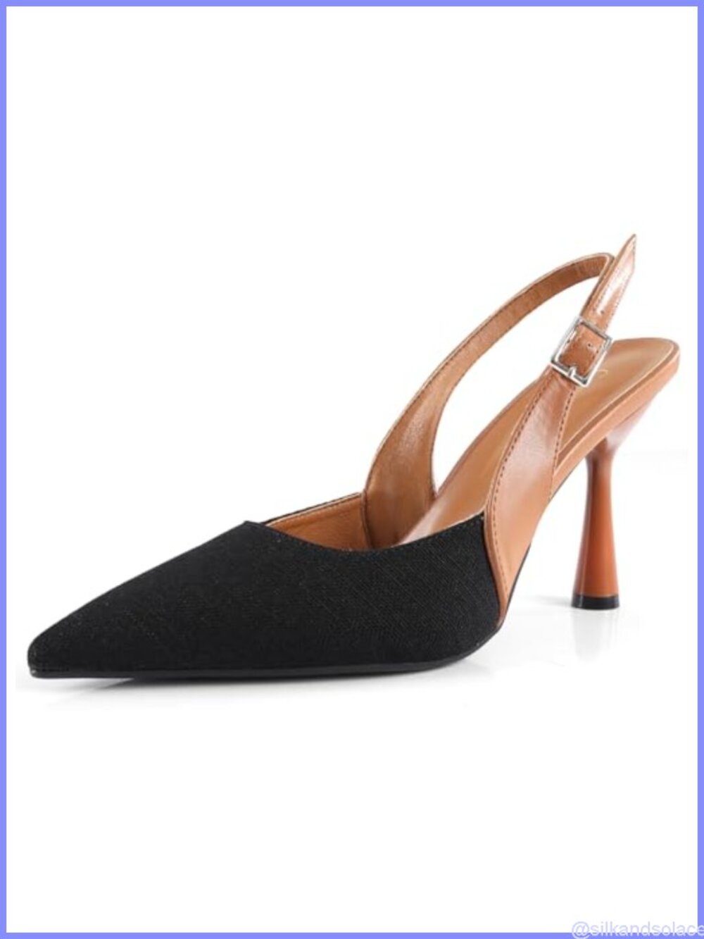 Pointed Toe Slingback Pumps with Kitten Heel and Buckle Closure